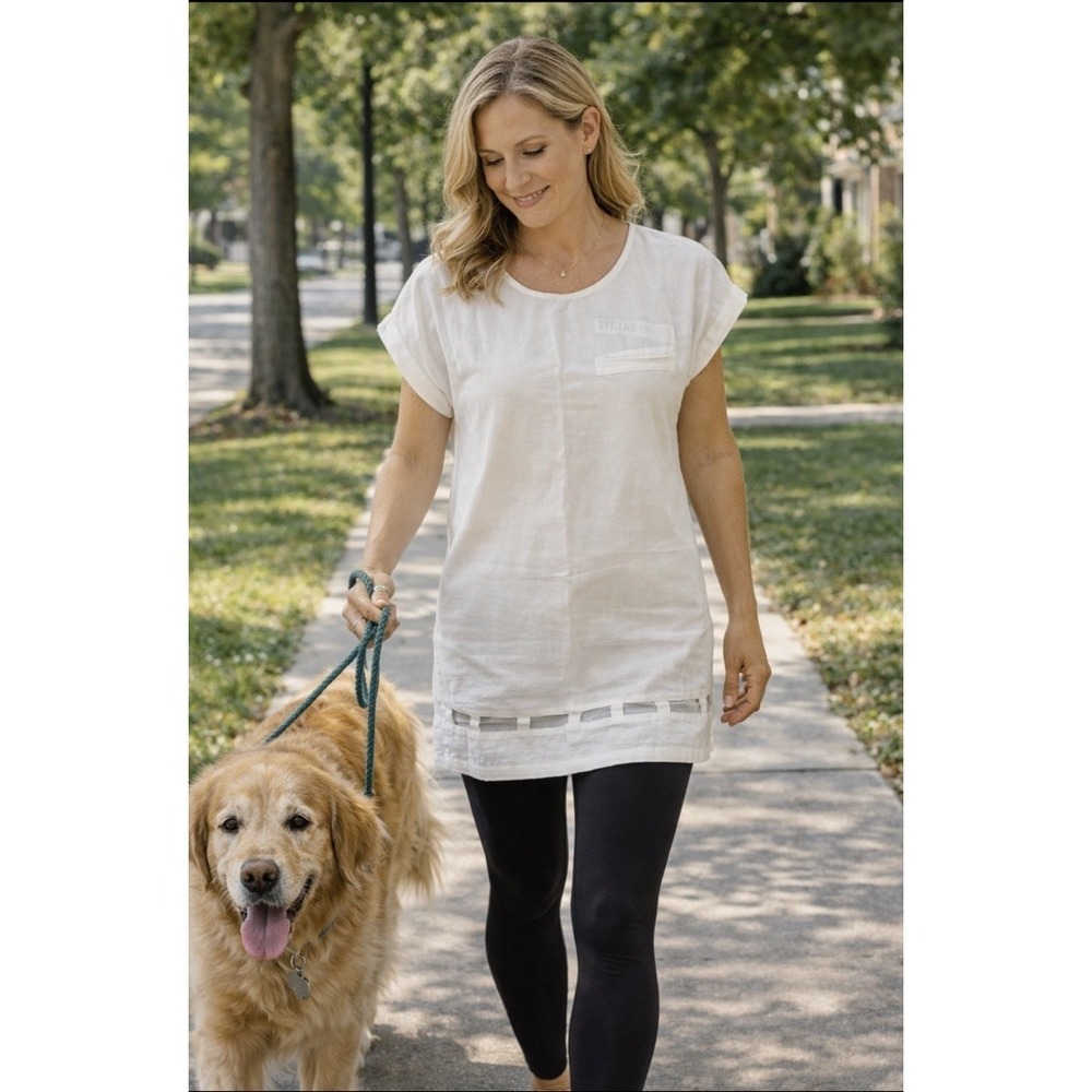 Lagenlook Women's Pullover Blouse Tunic Cutout Short Sleeve White Size XXL NWT